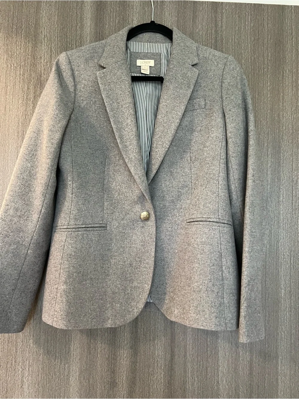 J. Crew Light Gray Single-Button Wool Blend Blazer
